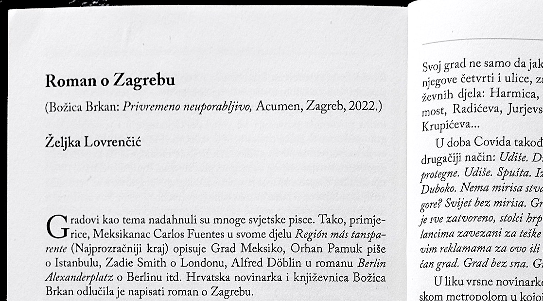 Kritika Ž. Lovrenčić romana Privremeno neuporabljivo B. Brkan u Kolu ...